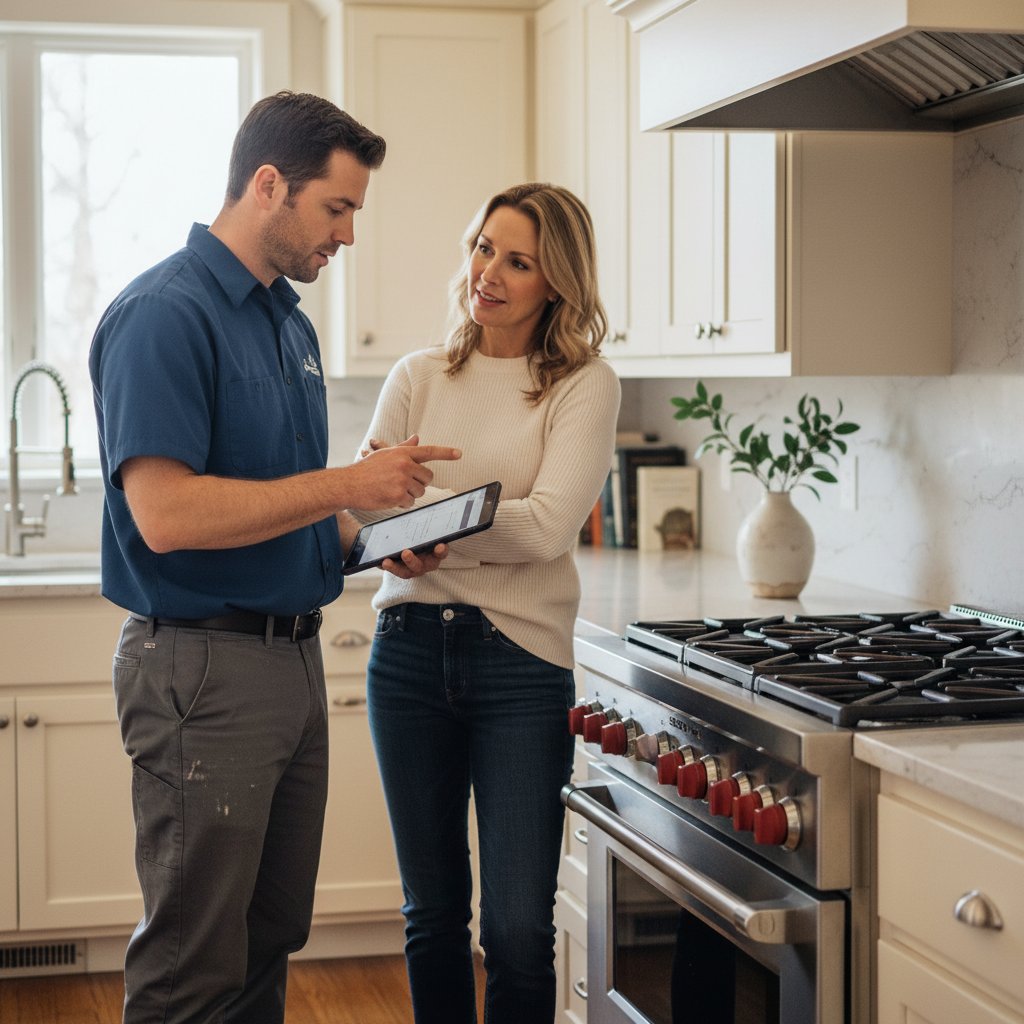 Centennial Wolf Repair technician discussing a repair with a homeowner